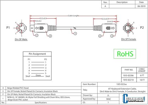CableWholesale at Keyboard Extension Cable, Din5 Male to Din5 Female, 5 Conductor, Straight, 6 Foot, Keyboard Extension Cable Din in Saudi Arabia