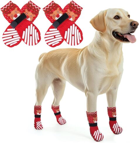 LOOBANI Christmas Dog Socks to Prevent Licking Paws, Hardwood Floors Anti Slip, Non Slip Dog Socks with Grippers Dog Paw Protector, Dog Booties for Indoor Use in Kuwait