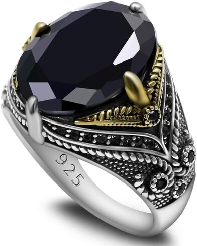 Men's Ring Black Zircon, Tanzanian Blue Zircon Garnet Red Zircon, Green Zircon, Sea Blue Zircon Ring, Handmade Solid S925 Sterling Silver Men's Ring, Vintage Türkiye Ring Perfect Declaration Ring, Men's Christmas Gift Sizes 7-12 in Kuwait
