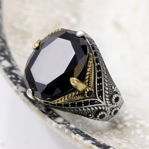 Men's Ring Black Zircon, Tanzanian Blue Zircon Garnet Red Zircon, Green Zircon, Sea Blue Zircon Ring, Handmade Solid S925 Sterling Silver Men's Ring, Vintage Türkiye Ring Perfect Declaration Ring, Men's Christmas Gift Sizes 7-12 in Kuwait