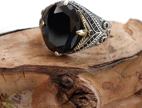 Men's Ring Black Zircon, Tanzanian Blue Zircon Garnet Red Zircon, Green Zircon, Sea Blue Zircon Ring, Handmade Solid S925 Sterling Silver Men's Ring, Vintage Türkiye Ring Perfect Declaration Ring, Men's Christmas Gift Sizes 7-12 in Kuwait