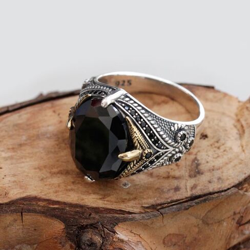 Men's Ring Black Zircon, Tanzanian Blue Zircon Garnet Red Zircon, Green Zircon, Sea Blue Zircon Ring, Handmade Solid S925 Sterling Silver Men's Ring, Vintage Türkiye Ring Perfect Declaration Ring, Men's Christmas Gift Sizes 7-12 in Kuwait