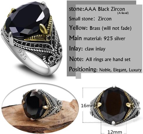 Men's Ring Black Zircon, Tanzanian Blue Zircon Garnet Red Zircon, Green Zircon, Sea Blue Zircon Ring, Handmade Solid S925 Sterling Silver Men's Ring, Vintage Türkiye Ring Perfect Declaration Ring, Men's Christmas Gift Sizes 7-12 in Kuwait