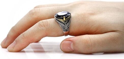 Men's Ring Black Zircon, Tanzanian Blue Zircon Garnet Red Zircon, Green Zircon, Sea Blue Zircon Ring, Handmade Solid S925 Sterling Silver Men's Ring, Vintage Türkiye Ring Perfect Declaration Ring, Men's Christmas Gift Sizes 7-12 in Kuwait