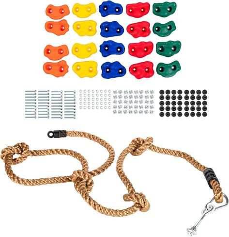 Squirrel Products Kids Climbing Rope and Rock Holds Bundle, Easy Setup for Playgrounds, Tree Houses, Obstacle Courses, and Indoor/Outdoor Fun in Saudi Arabia