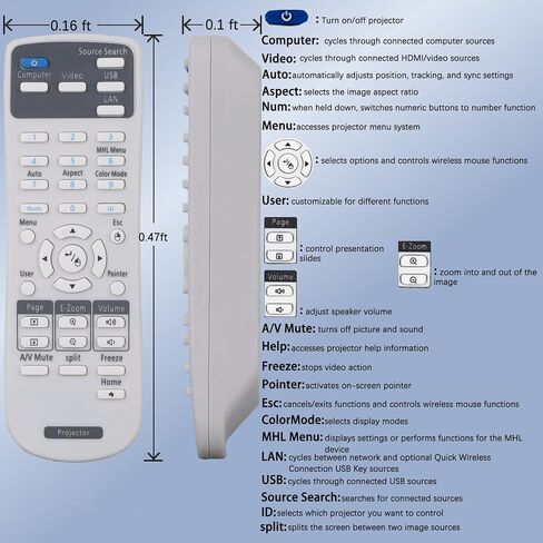 جهاز تحكم عن بعد عالمي لجهاز العرض Epson Powerlite، السينما المنزلية، BrightLink، EX، VS، H، EB-، EH-، EMP، أجهزة العرض المتسلسلة، 1648806 2181788 وحدة تحكم عن بعد in Saudi Arabia
