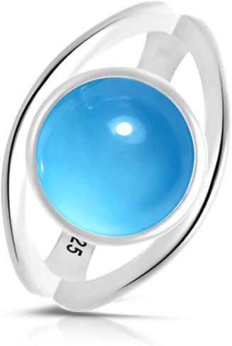 Classic Simple Plain Round Natural Green Dongling Jade Stone Ring,925 Sterling Silver Real Aventurine Quartz Crystal Gemstone Statement Ring for Women Her (A05_Dongling Jade, 8) in Kuwait