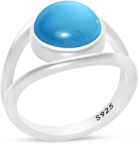 Classic Simple Plain Round Natural Green Dongling Jade Stone Ring,925 Sterling Silver Real Aventurine Quartz Crystal Gemstone Statement Ring for Women Her (A05_Dongling Jade, 8) in Kuwait