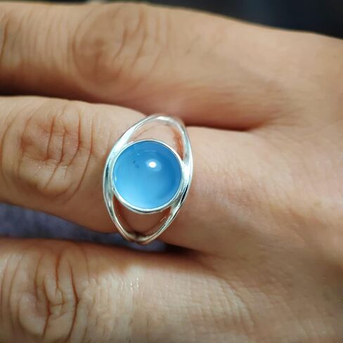 Classic Simple Plain Round Natural Green Dongling Jade Stone Ring,925 Sterling Silver Real Aventurine Quartz Crystal Gemstone Statement Ring for Women Her (A05_Dongling Jade, 8) in Kuwait