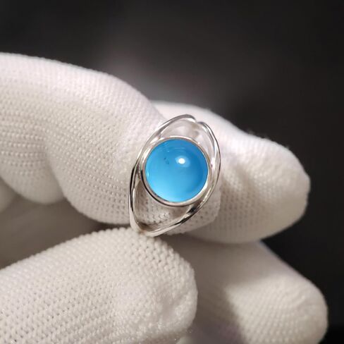 Classic Simple Plain Round Natural Green Dongling Jade Stone Ring,925 Sterling Silver Real Aventurine Quartz Crystal Gemstone Statement Ring for Women Her (A05_Dongling Jade, 8) in Kuwait