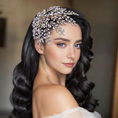 HONGMEI Bridal Rhinestone Headpiece for Wedding，Leaf Crystal Hair Pieces Bride Side Headpieces Wedding Hair Accessories for Women (Silver) in Kuwait