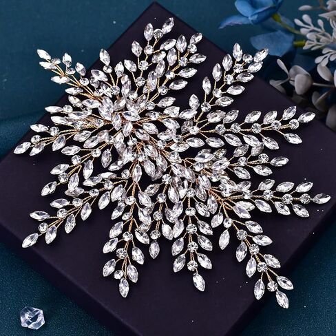 HONGMEI Bridal Rhinestone Headpiece for Wedding，Leaf Crystal Hair Pieces Bride Side Headpieces Wedding Hair Accessories for Women (Silver) in Kuwait