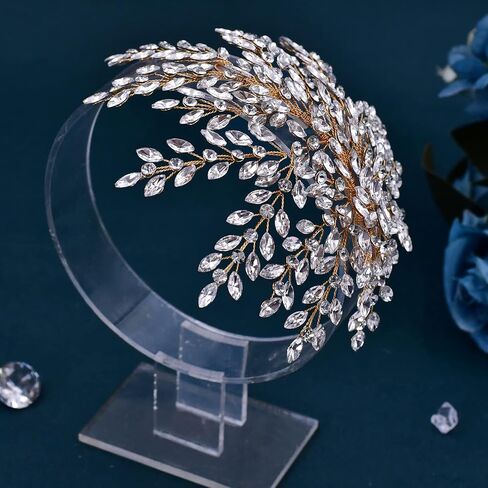 HONGMEI Bridal Rhinestone Headpiece for Wedding，Leaf Crystal Hair Pieces Bride Side Headpieces Wedding Hair Accessories for Women (Silver) in Kuwait