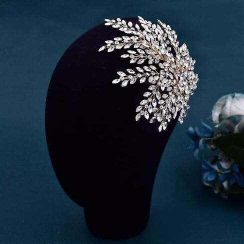 HONGMEI Bridal Rhinestone Headpiece for Wedding，Leaf Crystal Hair Pieces Bride Side Headpieces Wedding Hair Accessories for Women (Silver) in Kuwait