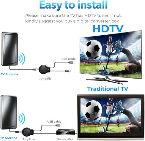 1200+ Miles Range TV Antenna, Digital TV Antenna Indoor for Smart TV and Old TVs, Portable HD Antenna Indoor Outdoor with Amplifier and Signal Booster, Support 8K 4K 1080p - 30ft Coax Cable in Saudi Arabia