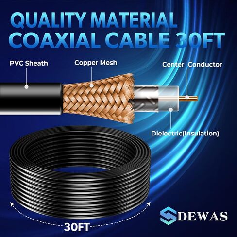 1200+ Miles Range TV Antenna, Digital TV Antenna Indoor for Smart TV and Old TVs, Portable HD Antenna Indoor Outdoor with Amplifier and Signal Booster, Support 8K 4K 1080p - 30ft Coax Cable in Saudi Arabia