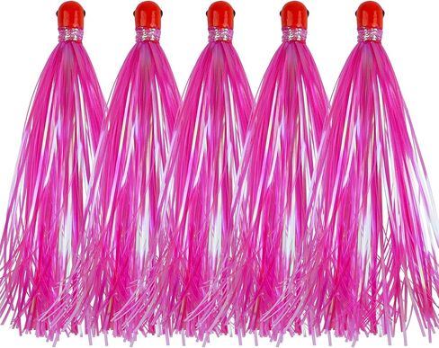 Mylar Teaser Tail Fishing Teasers Lure 0.3oz Jig Head Saltwater Teaser Fishing Lures Mylar Flash Trolling Skirts Lures Bucktail Teasers for Ballyhoo Wahoo Kingfish Sea Bass in Kuwait