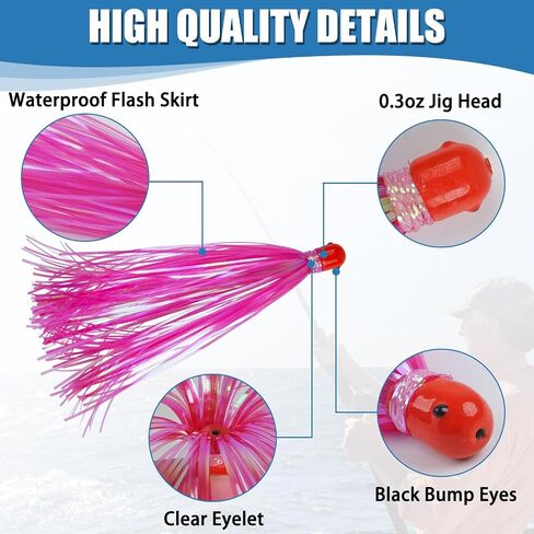 Mylar Teaser Tail Fishing Teasers Lure 0.3oz Jig Head Saltwater Teaser Fishing Lures Mylar Flash Trolling Skirts Lures Bucktail Teasers for Ballyhoo Wahoo Kingfish Sea Bass in Kuwait