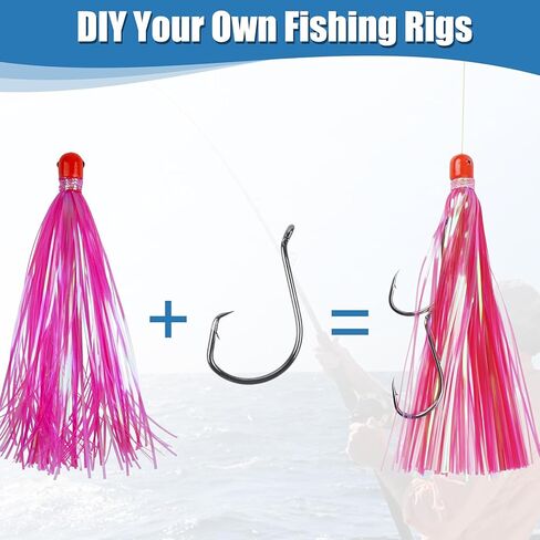 Mylar Teaser Tail Fishing Teasers Lure 0.3oz Jig Head Saltwater Teaser Fishing Lures Mylar Flash Trolling Skirts Lures Bucktail Teasers for Ballyhoo Wahoo Kingfish Sea Bass in Kuwait