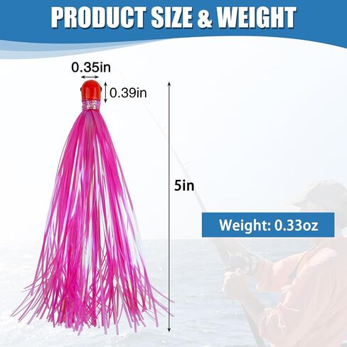 Mylar Teaser Tail Fishing Teasers Lure 0.3oz Jig Head Saltwater Teaser Fishing Lures Mylar Flash Trolling Skirts Lures Bucktail Teasers for Ballyhoo Wahoo Kingfish Sea Bass in Kuwait