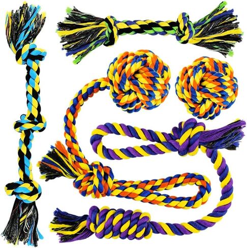 Puppy Teething Toys for Small Dogs, 5 Pack Cotton Dog Rope Toy for Small Breed Aggressive Chewers, Puppy Chew Toys for Teething, Interactive Puppy Toys Pack, with Ball, Teething Rope, Tug-Of-War in Saudi Arabia