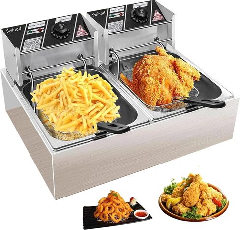 Commercial Deep Fryer with Baskets, 1700W 9.7QT/9.1L Thickened Stainless Steel Countertop Electric Oil Fryer, Large Capacity with Temperature Control (6L) in Kuwait