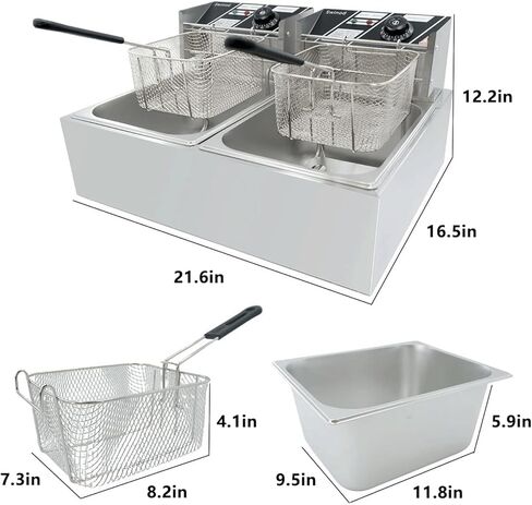Commercial Deep Fryer with Baskets, 1700W 9.7QT/9.1L Thickened Stainless Steel Countertop Electric Oil Fryer, Large Capacity with Temperature Control (6L) in Kuwait