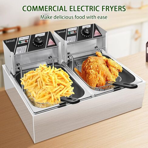 Commercial Deep Fryer with Baskets, 1700W 9.7QT/9.1L Thickened Stainless Steel Countertop Electric Oil Fryer, Large Capacity with Temperature Control (6L) in Kuwait