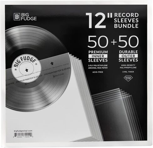BIG FUDGE Inner & Outer Vinyl Record Sleeves Bundle 100pcs - 12 inch x 50pcs Anti Static & Acid Free Archival Rice Paper Inner Sleeves - 12" x50pcs High-Density Polypropylene Album Covers in Saudi Arabia