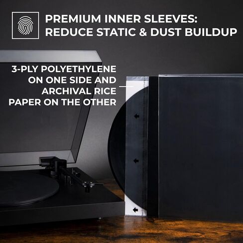 BIG FUDGE Inner & Outer Vinyl Record Sleeves Bundle 100pcs - 12 inch x 50pcs Anti Static & Acid Free Archival Rice Paper Inner Sleeves - 12" x50pcs High-Density Polypropylene Album Covers in Saudi Arabia
