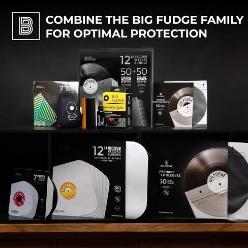 BIG FUDGE Inner & Outer Vinyl Record Sleeves Bundle 100pcs - 12 inch x 50pcs Anti Static & Acid Free Archival Rice Paper Inner Sleeves - 12" x50pcs High-Density Polypropylene Album Covers in Saudi Arabia
