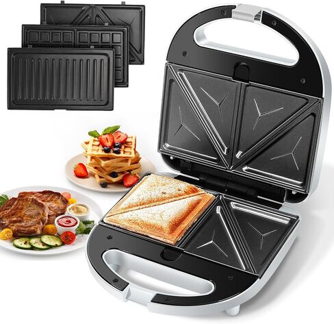Aigostar Sandwich Maker Panini Press Grill, 3 in 1 Waffle Maker with Removable Non-stick Plates, Electric Grilled Cheese Maker, Portable Cool Touch Handle, Led Indicator Lights & Easy to Clean, 750W in Saudi Arabia