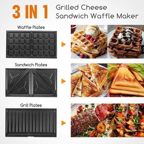 Aigostar Sandwich Maker Panini Press Grill, 3 in 1 Waffle Maker with Removable Non-stick Plates, Electric Grilled Cheese Maker, Portable Cool Touch Handle, Led Indicator Lights & Easy to Clean, 750W in Saudi Arabia