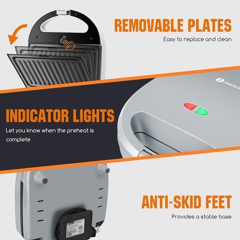 Aigostar Sandwich Maker Panini Press Grill, 3 in 1 Waffle Maker with Removable Non-stick Plates, Electric Grilled Cheese Maker, Portable Cool Touch Handle, Led Indicator Lights & Easy to Clean, 750W in Saudi Arabia