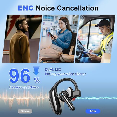 سماعة رأس بلوتوث مزدوجة ميكروفون V5.4 سماعة أذن بلوتوث لاسلكية بخاصية إلغاء الضوضاء سماعات رأس بدون استخدام اليدين 14 ساعة وقت التحدث 140 ساعة استعداد للهواتف المحمولة iPhone Android Trucker، المكتب، القيادة، الأعمال in Kuwait