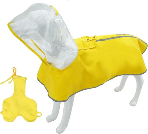 MAMORE Dog Raincoat and Waterproof Belly Vest 2pcs Sets, Wearable Separately, Poncho and Belly Cover for Small Medium Large Dogs, Adjustable Breathable Reflective Hood (Yellow-Male, Small) in Saudi Arabia
