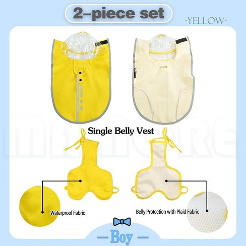 MAMORE Dog Raincoat and Waterproof Belly Vest 2pcs Sets, Wearable Separately, Poncho and Belly Cover for Small Medium Large Dogs, Adjustable Breathable Reflective Hood (Yellow-Male, Small) in Saudi Arabia
