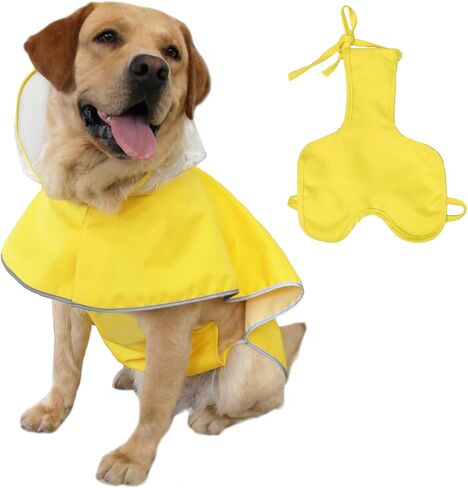 MAMORE Dog Raincoat and Waterproof Belly Vest 2pcs Sets, Wearable Separately, Poncho and Belly Cover for Small Medium Large Dogs, Adjustable Breathable Reflective Hood (Yellow-Male, Small) in Saudi Arabia