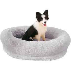 Dog Bed for Small Dog, Calming Cat Bed with Washable Removable Cover, Anti-Anxiety Donut Cuddler Warming Cozy Soft Round Bed for Small Dogs and Cats (Light Grey, 30inch)