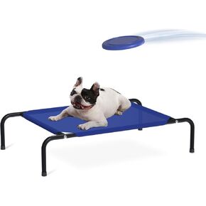 Elevated Dog Bed,Extra Large Raised Dog Bed with Dog Flying Discs,Cooling Waterproof Dog Cot,Portable Indoor & Outdoor Dog Beds for Large Dogs with Washable Breathable Mesh，Blue 50in