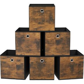 SONGMICS Storage Cubes, Set of 6 Storage Bins with Handles, Foldable Oxford Fabric and Non-Woven Fabric Storage Boxes, 10.2x10.2x11 Inches, Fit Cube Storage Unit, Rustic Brown URFB126B01