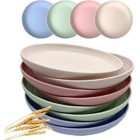 Wheat Straw Plates Black Dinner Plates Set 8 Pcs Services Lightweight Unbreakable Dinner Dishes for Kitchen Outdoor Camping (Black, 8' Medium)