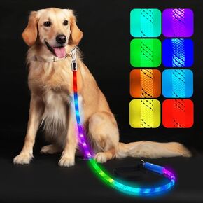Light Up Dog Leash, LED Dog Leash for Night Walking,13 Lighting Modes, Rechargeable Dog Lights, Glow in The Dark Dog Leash with Tangle-Free Hook for Small Medium Large Dogs - 4 Ft