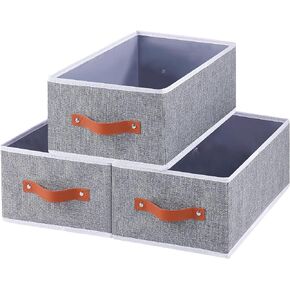 OUTBROS Storage Bins,Foldable Storage Baskets for Organizing,Fabric Storage Boxes With Handles,For bedrooms, living rooms, Shelves,Grey,15x6.1x5.1in,3-Pack
