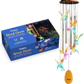 Glinglong Wind Chimes Hummingbird Chime - Valentines Day Gift, Mother, Outdoor Garden Decor, Windchimes Memory Bells, Holiday/Christmas/Housewarming Present - Solar & USB