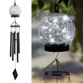 Garden Wind Chimes Outdoor, Solar Hanging Glass Ball Wind Chimes with 15 Twinkling LEDs 42 Inch Large with Unique Memorial Sympathy Wind Chime Outside Garden Décor as a Gift for Patio, Porch, Balcony