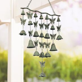 Butterfly Wind Chimes for Outside, Large Strung Verdigris Windchimes with Wrought Iron Bell for Garden, Patio, Porch Outdoor Decor, Memorial Sympathy
