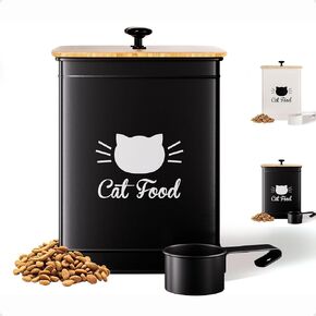 Cat Food Storage Container with Scoop - 25 Cup Capacity White Cat Food Container with Airtight Bamboo Lid - Metal Cat Food Bin - Cat Food Holder Storage - Pet Food Storage Container - Kibble Container