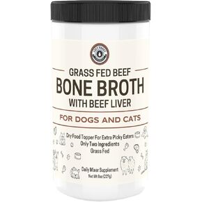 Bone Broth for Dogs and Cats with Beef Liver – Human Grade Grass Fed Beef Bone Broth Powder for Dogs – Dog Food Toppers for Picky Eaters - Supports Joints & Gut Health – Freeze Dried Liver - 8oz