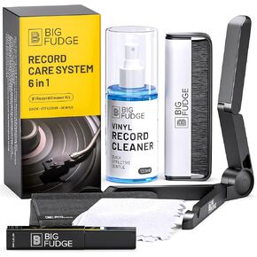 Big Fudge Complete Vinyl Record Cleaning Kit - 6-in-1 Vinyl Record Cleaner - incl. Carbon Fiber Record Brush, Stylus Cleaner, Drying Stand, Microfiber Cloth & Towel Cloth - Record Player Accessories